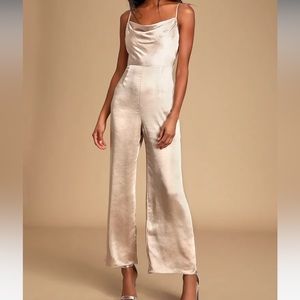 Lush - Perfect Night Champagne Satin Cowl Neck Culotte Jumpsuit